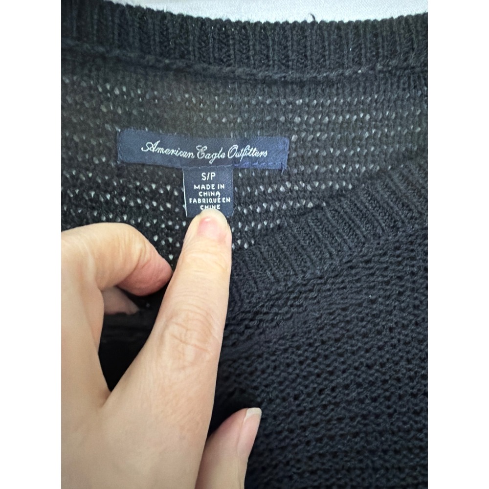 American Eagle Outfitters Black Knit Ruffle Chiffon Hem Sweater Top Small - Picture 5 of 9